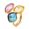 Teardrop & Square Glass Open Cuff Rings RJEW-G289-01G-08-1