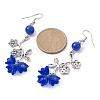 Natural Dyed Mashan Jade Flower with Acrylic Beaded Dangle Earrings EJEW-JE05419-03-2