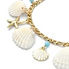 Natural Shell & 304 Stainless Steel Starfish & Alloy Enamel Charm Bracelet BJEW-TA00356-2