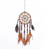 Native Style Bamboo Ring Woven Net/Web with Feather Wall Hanging Decoration HJEW-A001-07-4