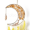 Natural Yellow Aventurine Chips Beaded Tree of Life Moon with Feather Pendant Decorations HJEW-M004-16-2