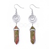 Pointed Bullet Natural & Synthetic Mixed Gemstone Dangle Earrings EJEW-K084-C-2