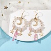 Natural Rose Quartz Chip & Dyed Quartz Crystal Beaded Ring Dangle Earrings EJEW-TA00357-03-2