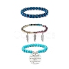 3Pcs 3 Style Synthetic Turquoise(Dyed) & Hematite Stretch Bracelets Set BJEW-JB08589-5