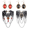   Resin Oval Pendant Dangle Earrings and Lace Choker Necklaces AJEW-PH0004-17-1