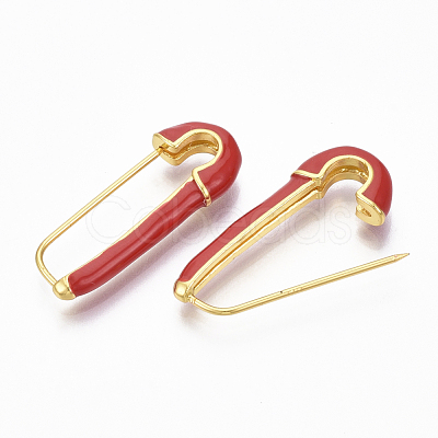 Brass Enamel Safety Pins Earrings JEWB-R015-01B-NF-1