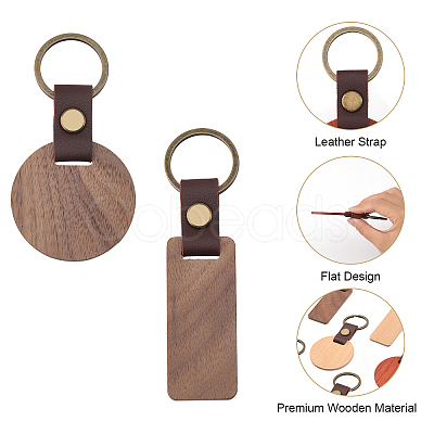 CHGCRAFT 6Pcs 6 Style Wooden Pendant Keychain KEYC-CA0001-52-1