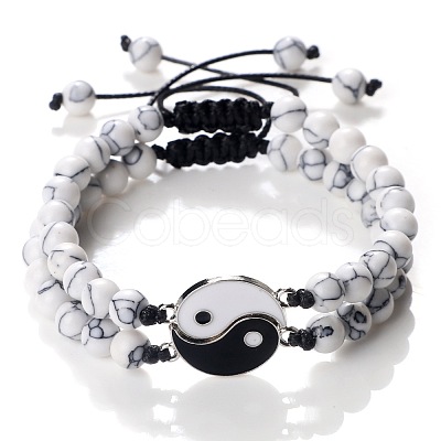 Black and White Yin Yang Natural Howlite Braided Bracelets NA9786-5-1