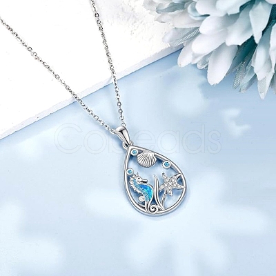 Ocean Theme Alloy Rhinestone Pendant Necklaces PW-WG91F25-01-1