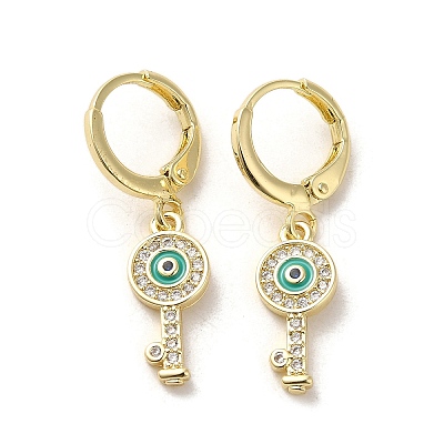 Key with Evil Eye Real 18K Gold Plated Brass Dangle Leverback Earrings EJEW-Q797-03G-01-1