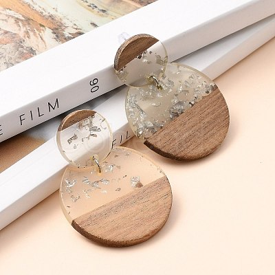 Transparent Resin & Walnut Wood Dangle Stud Earrings EJEW-JE04281-02-1