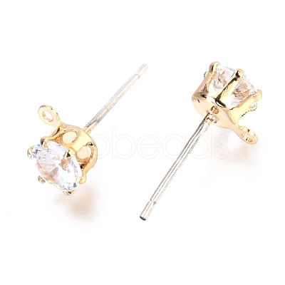 Brass Micro Pave Clear Cubic Zirconia Stud Earring Findings ZIRC-H116-06A-G-1