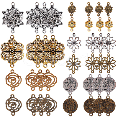 SUNNYCLUE 60Pcs 10 Styles Tibetan Style Alloy Connector Charms FIND-SC0003-35-1