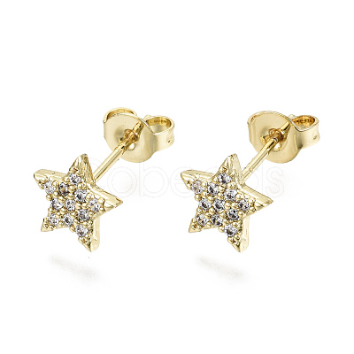 Brass Micro Pave Clear Cubic Zirconia Stud Earrings EJEW-T046-30G-NF-1