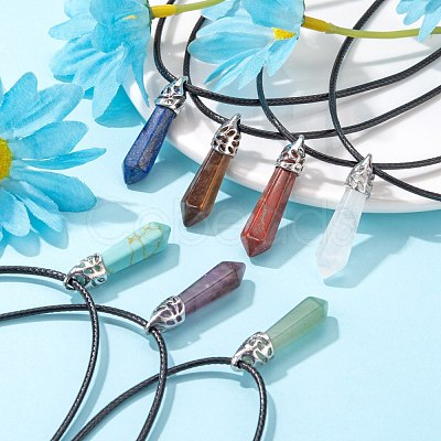 14Pcs 14 Style Chakra Natural & Synthetic Gemstone Pointed Pendants G-LS0001-76-1