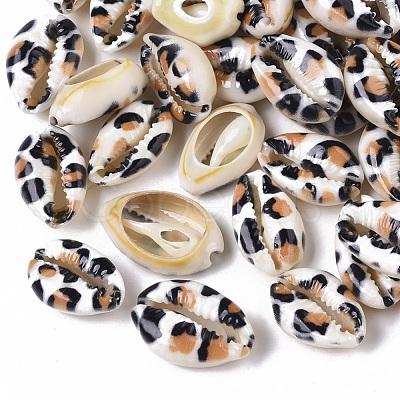 Printed Natural Cowrie Shell Beads X-SSHEL-R047-01-B03-1