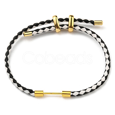 Brass Column Bar Link Bracelet with Leather Cords BJEW-G675-05G-05-1