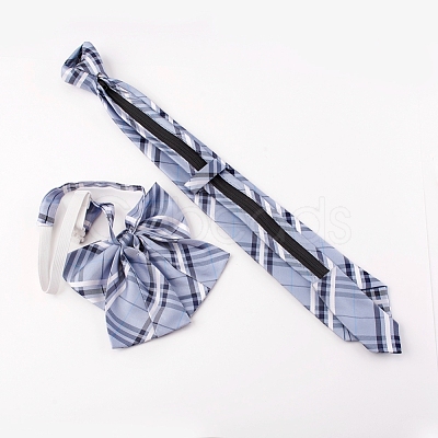 Preppy Style Women's Adjustable Polyester Bowknot Bow Tie and Zipper Neckties Set AJEW-WH0113-29A-1