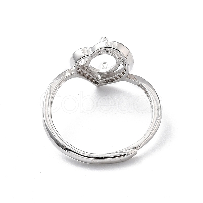 Adjustable Rhodium Plated 925 Sterling Silver Clear Cubic Zirconia Ring Components STER-C011-09P-1