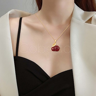 Red Dyed Natural White Jade & Cubic Zirconia Bunny Pendant Necklace JN1072A-1