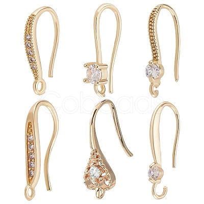 Beebeecraft 24Pcs 6 Style Brass Micro Pave Clear Cubic Zirconia Earring Hooks KK-BBC0002-11-1