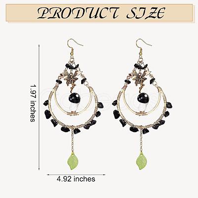 Natural Obsidian Chips Beaded Big Teardrop Dangle Earrings EJEW-SW00016-02-1