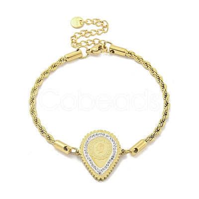 304 Stainless Steel Micro Pave Clear Cubic Zirconia Teardrop Link Bracelets for Women BJEW-Q339-01A-1