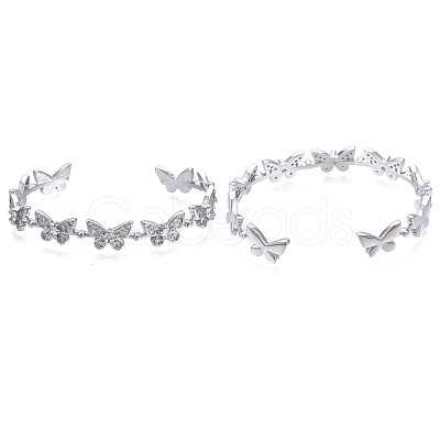 Cubic Zirconia Butterfly Cuff Bangle BJEW-N014-004P-NF-1