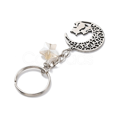 Stainless Steel Hollow Moon Cat Keychains KEYC-JKC00585-02-1