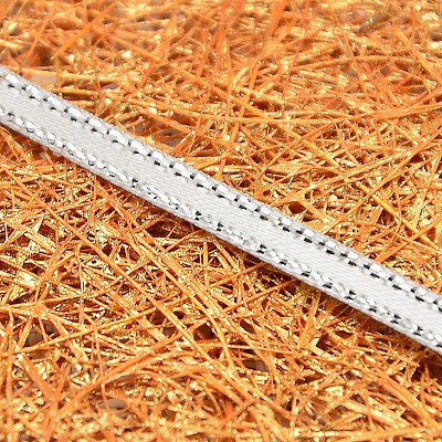 Double Edge Silver Thread Grosgrain Ribbon for Wedding Festival Decoration SRIB-L012-6mm-007-1