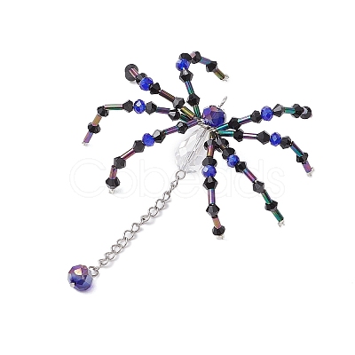 3Pcs 3 Colors Halloween Theme Spider Glass Pendants PALLOY-JF02882-1