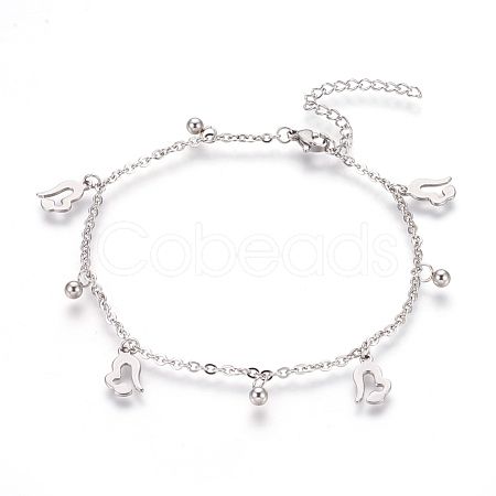 304 Stainless Steel Charm Anklets AJEW-O028-02P-1
