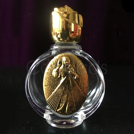 Glass Holy Water Bottle with Zinc Alloy Cap PW-WG79722-17-1