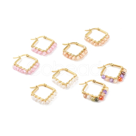 Cubic Zirconia Beads 201 Stainless Steel Hoop Earrings EJEW-JE04554-1