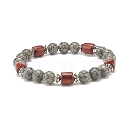 Natural Sesame Jasper Beaded Stretch Bracelet for Women or Men BJEW-JB07732-05-1