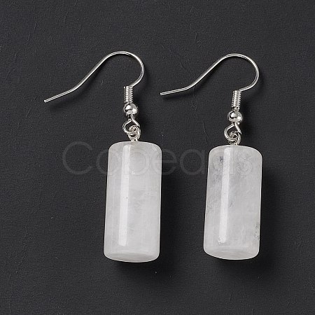 Natural Quartz Crystal Cylindrical Dangle Earrings EJEW-D188-01P-02-1