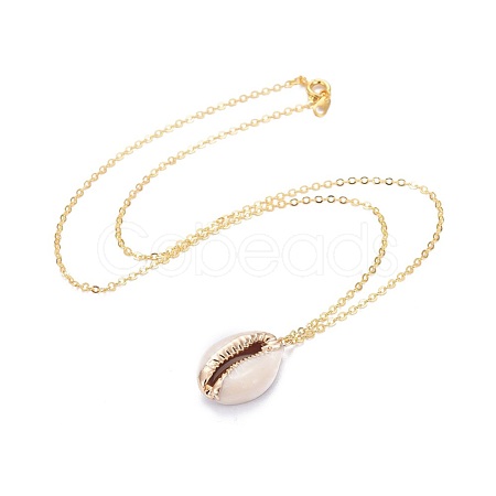 Electroplate Cowrie Shell Pendant Necklaces X-NJEW-JN02370-1
