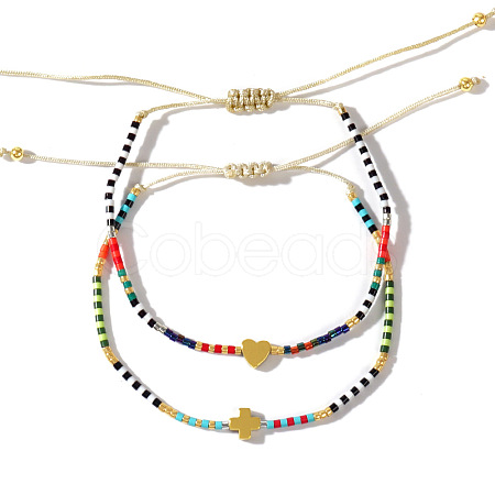 Summer Glass Seed Beaded Braided Bracelet Sets WN2595-1