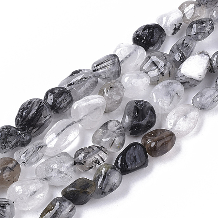 Natural Tourmalinated Quartz/Black Rutilated Quartz Beads Strands G-S363-028A-1