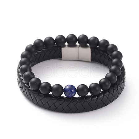 Unisex Stretch Bracelets & Leather Cord Bracelets Sets BJEW-JB04895-01-1