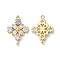 Brass Pave Cubic Zirconia Connector Charms, Light Gold, Rhombus Links, Lilac, 20x14x3mm, Hole: 1.2mm