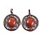 Natural Red Jasper Pendants, Rack Plating Brass Hollow Flat Round Charms, Cadmium Free & Lead Free, Red Copper, 36.5x33x9.5mm, Hole: 7.5x5mm