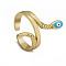 Brass Enamel Cuff Finger Rings for Women, Snake with Evil Eye, Turquoise, Inner Diameter: Adjustable