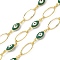 Rack Plating Brass Enamel Link Chains, Long-Lasting Plated, Unwelded, Real 18K Gold Plated, Oval, Medium Sea Green, 13~13.5x5~7x0.8~4mm