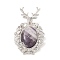 Natural Amethyst Pendants, with Platinum Tone Alloy Findings, Deer Charms, 56x33x4mm, Hole: 5x8mm