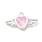 Rack Plating Alloy Rhinestones Pendants, Lead Free & Cadmium Free, Heart with Wing, Silver, Pink, 11.5x20.5x3.5mm, Hole: 1.5mm