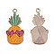 Alloy Enamel Pendants, Cadmium Free & Lead Free, Light Gold, Pineapple, Dark Orange, 28.5x14x1.5mm, Hole: 1.8mm