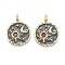 Brass Micro Pave Cubic Zirconia Pendants, with Enamel and Jump Rings, Flat Round with Moon & Star, Real 18K Gold Plated, 21x18x3mm, Hole: 3.5mm