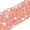 Electroplate Glass Beads Strands, Half Rainbow Plated, Faceted, Rondelle, Salmon, 6x5mm, Hole: 1mm, about 83~85pcs/strand, 38~39cm