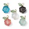 Transparent Glass Flower with Acrylic Leaf Pendant, with 304 Stainless Steel Loops, Mixed Color, 18.5x13x6mm, Hole: 2.5mm